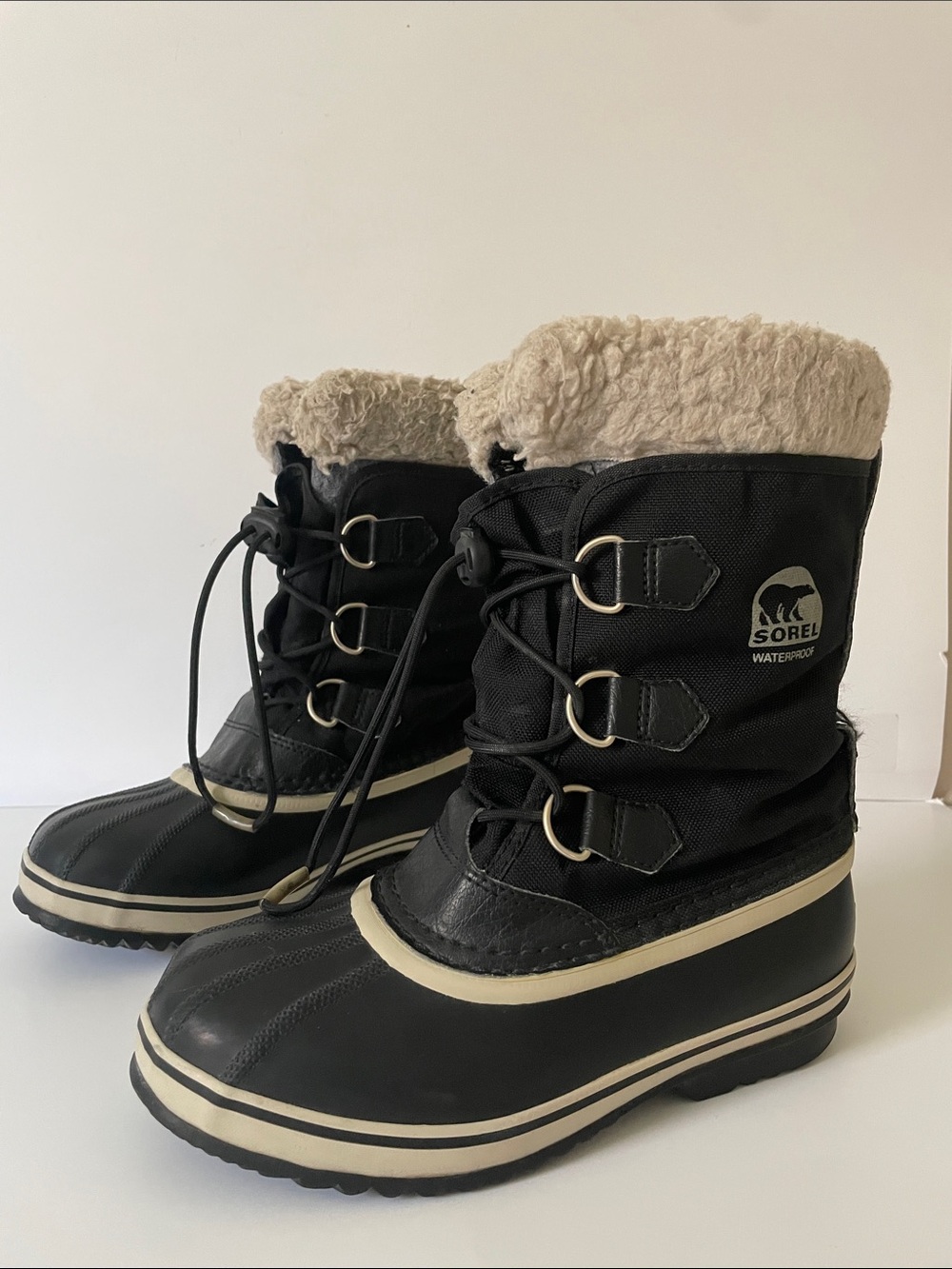 Sorel Winter Carnival Waterproof Snow Boots Black Faux Fur Women’s US 4